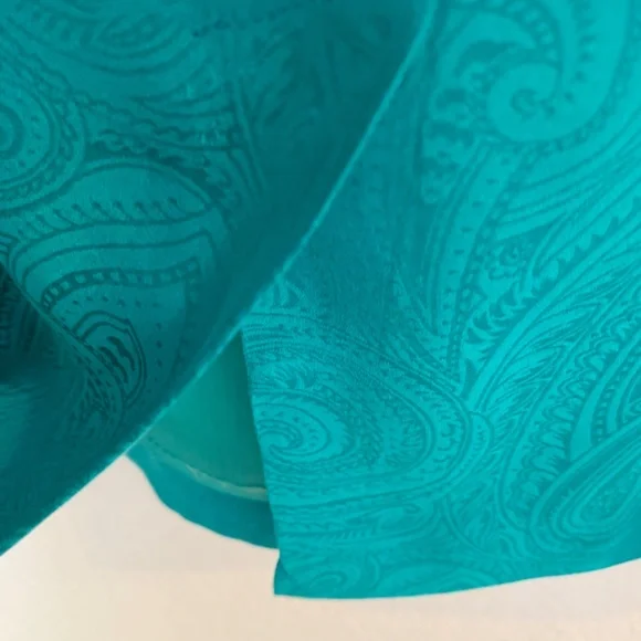 Vintage Gillian Silk Dress Size 10 Teal Green Blue Sweetheart Neckline Paisley - Picture 11 of 14